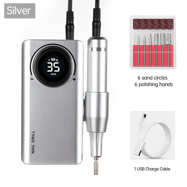 Nail Drill 35000rpm Manicure Electric Machine Wireless Rechargeable Polishing Nail Polisher Machine Primer Pen Portable