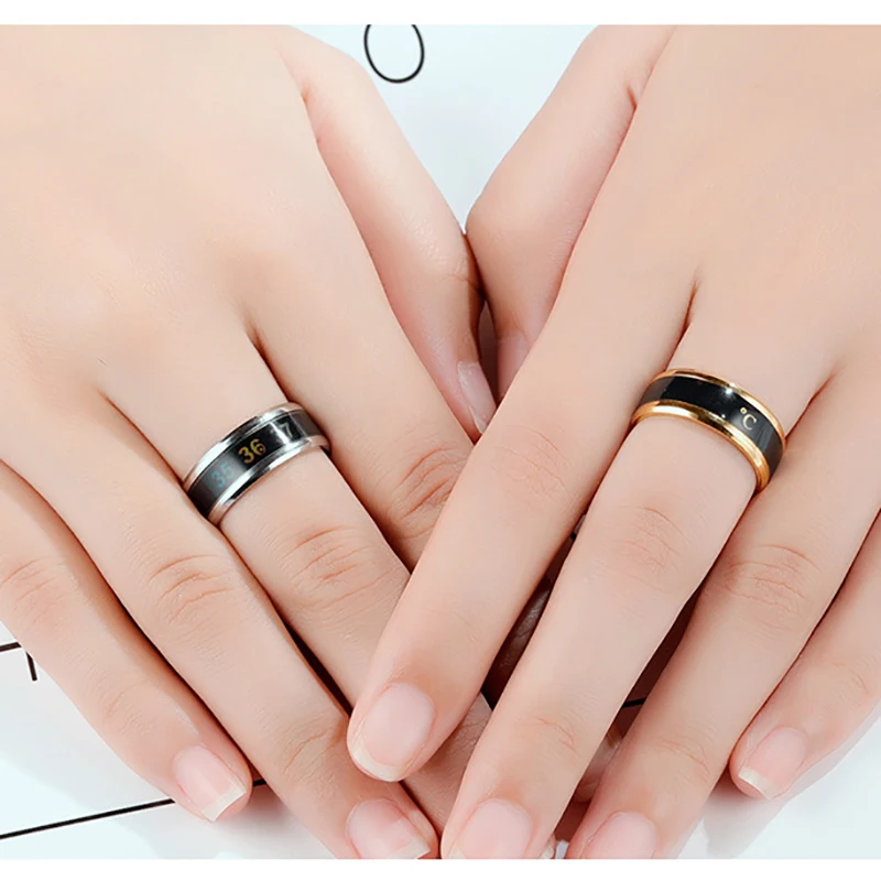 2021 New Fashion Adjustable Rings Stainless Steel Intelligent Temperature Couple Ring Mood Temperature Display Ring