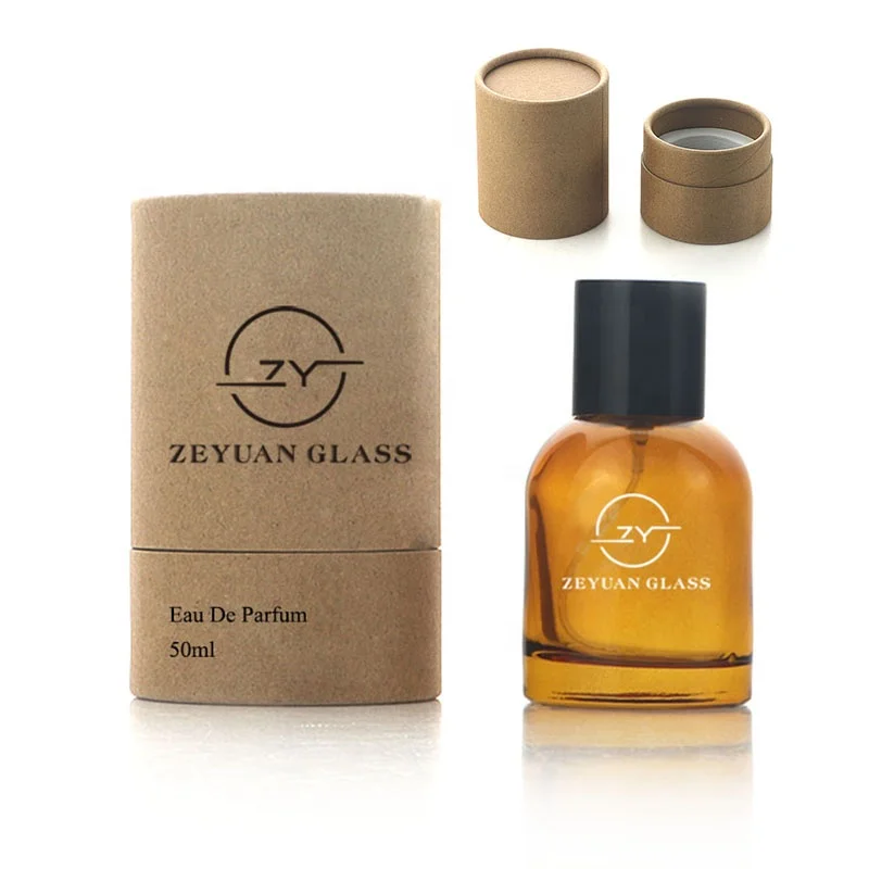 High Quality 50ml Amber Frosted Color Perfume Bottle Custom Made Personalised Perfume Bottle With Kraft Paper Package Tube