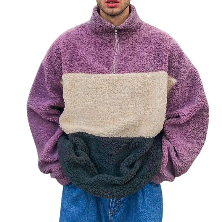 western contrast color winter custom 1/4 zip sherpa jacket fleece sweatshirt