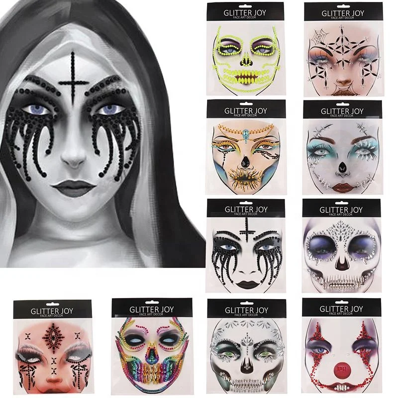 Wholesale Full Music Festival Face-Gems Ghost Skeleton Adhesive Face Jewels Rhinestone Crystal Stickers for Halloween