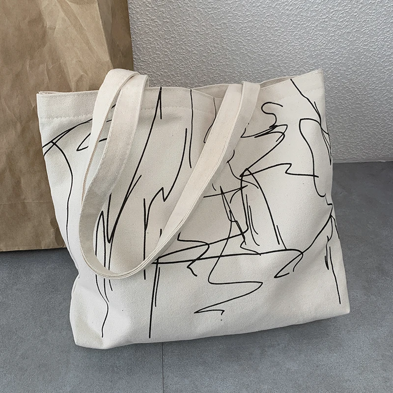 Women Canvas Shoulder Shopper Bags Reusable Shopping Bag Cotton Cloth Tote Bag