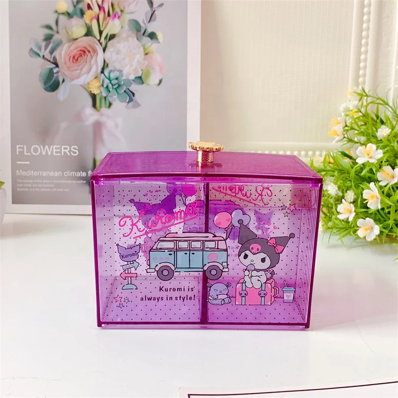Wholesale lovely Kuromi makeup grid storage box acrylic cotton swab tube sundry finishing box stationery