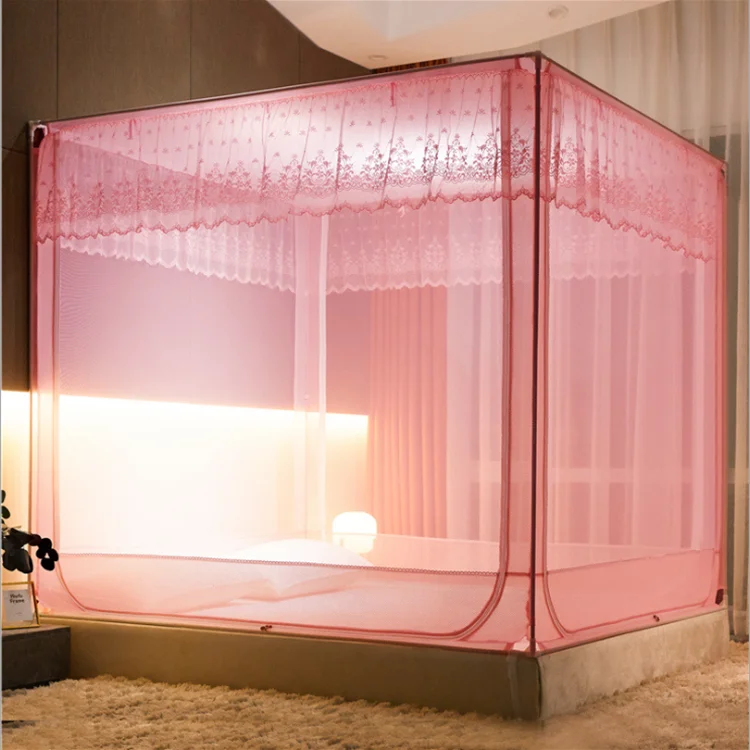 Bed type full bottom iron support back to bottom anti falling three door mosquito net for bed adults zipper gauze mosquito net