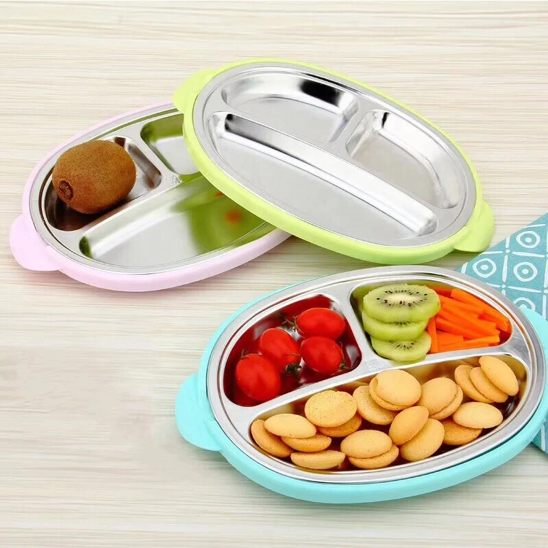 Dishes & Plates Dinnerware Happy Monkey 3 Compartment Stainless Steel 304 Kids Children Dining Plate With spoon