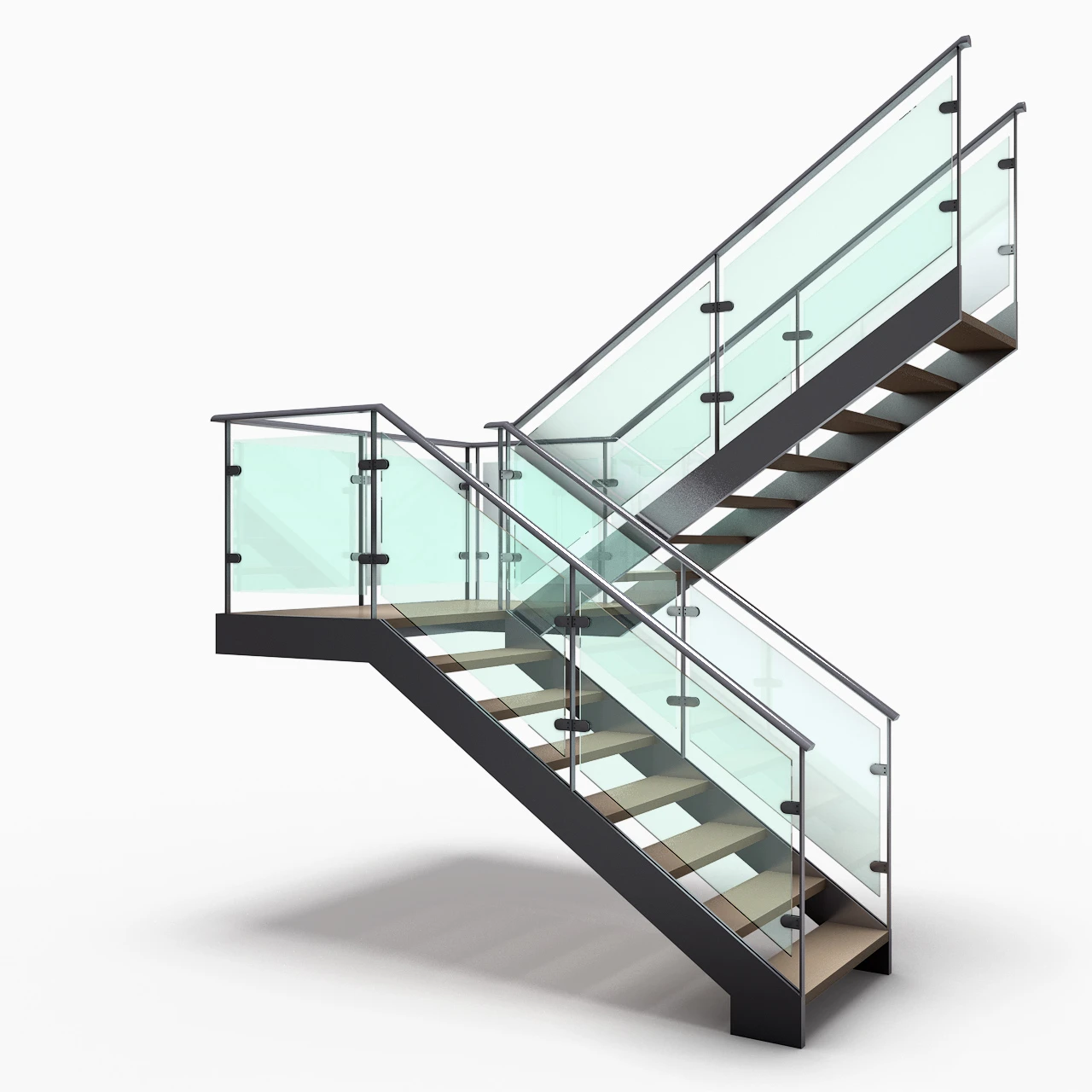 Luxury Prefab American White Oak Wood Steps Double Steel Plate Stringer Staircase Wood Tread Stairs