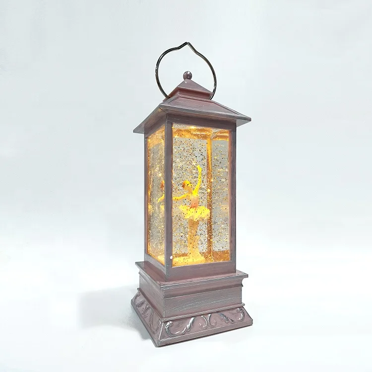 Artificial Style and Water Globe Product Type USB  LED Acrylic Dancing Angle Christmas Ornaments Snow Blow Lantern Plastic Craft