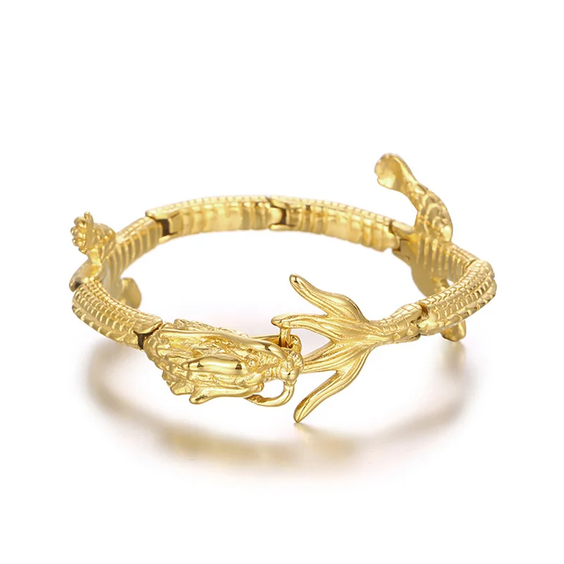 KALEN Men Punk Vivid Stainless Steel Robust Chinese Dragon Links Bracelet