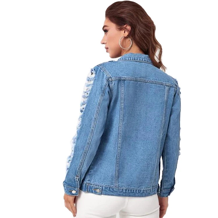 New design Ladies Denim Jacket Women Coat Casual Ripped Holes Womens Jean Jackets