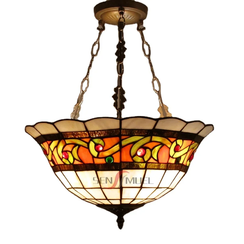 European Stained Glass Restaurant Stairs Retro Tiffany Chandelier