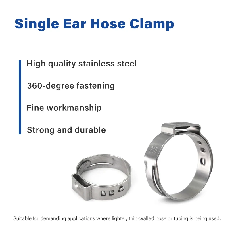 Hot Selling SS304 Pipe Fittings 1-ear Stepless Clips with Plier Set Stainless Steel Pipes Single Ear Thin Hose Clamp