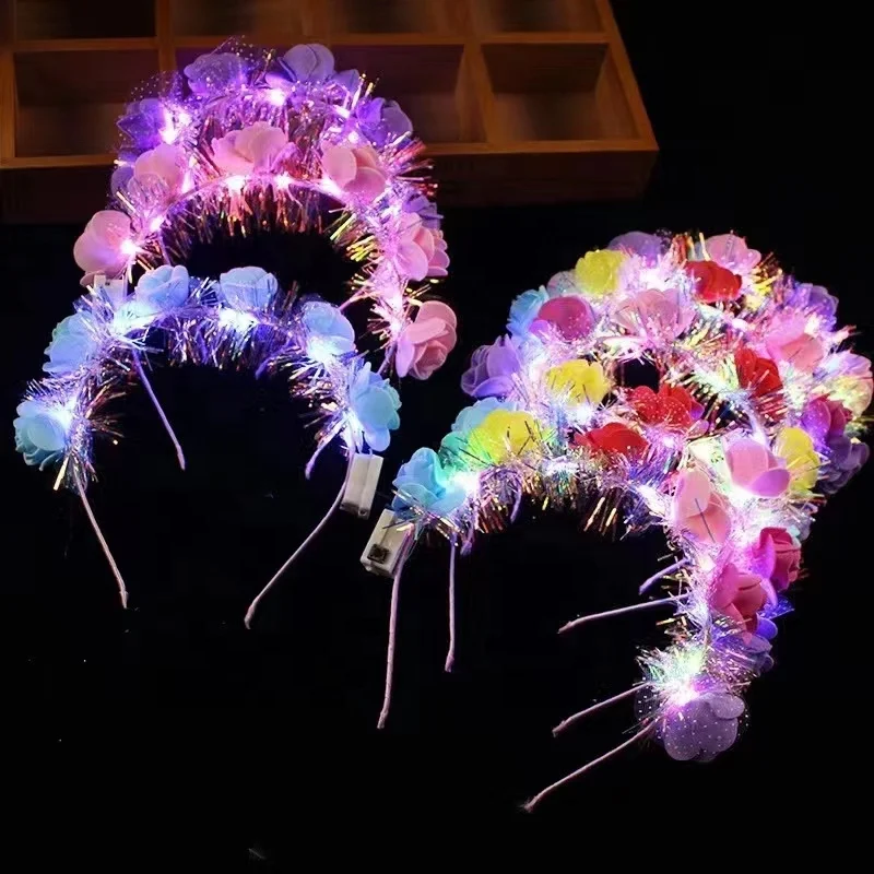 LED Light Up Glowing Luminous Hairband Led Flower Wreath Headband Girl Christmas Party Flower Headband Party