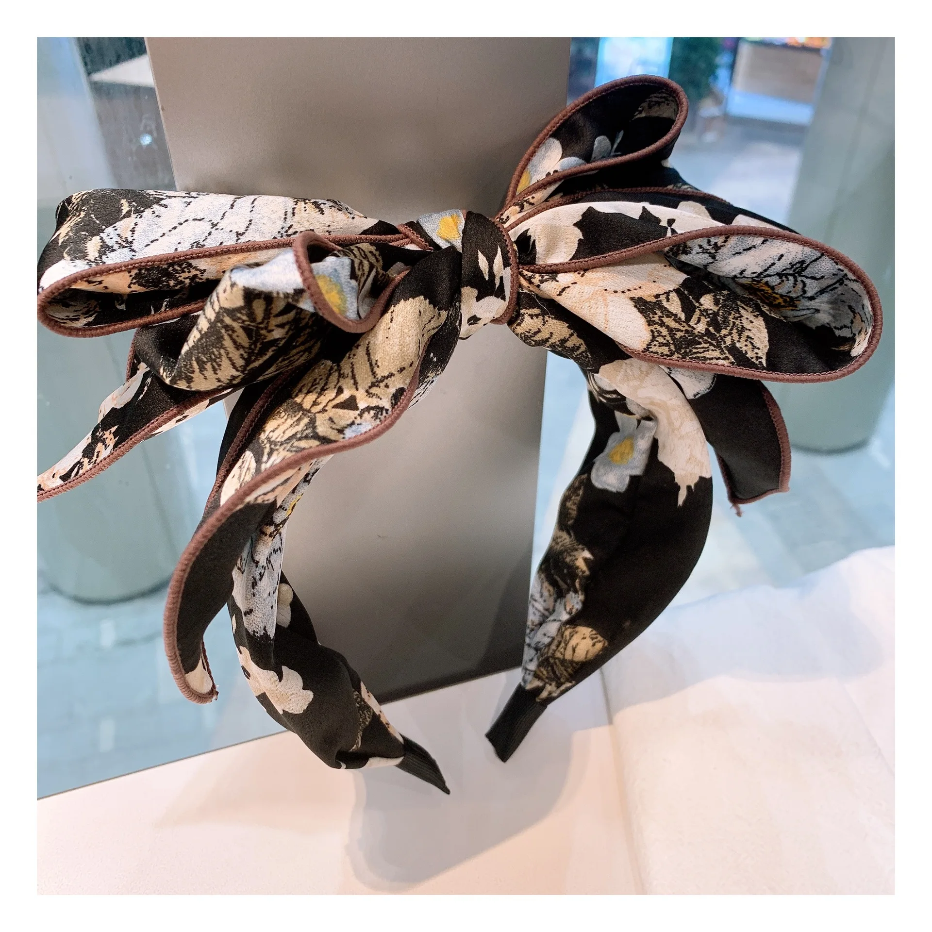 Antique cotton floral multilayer fairy headband with large bow