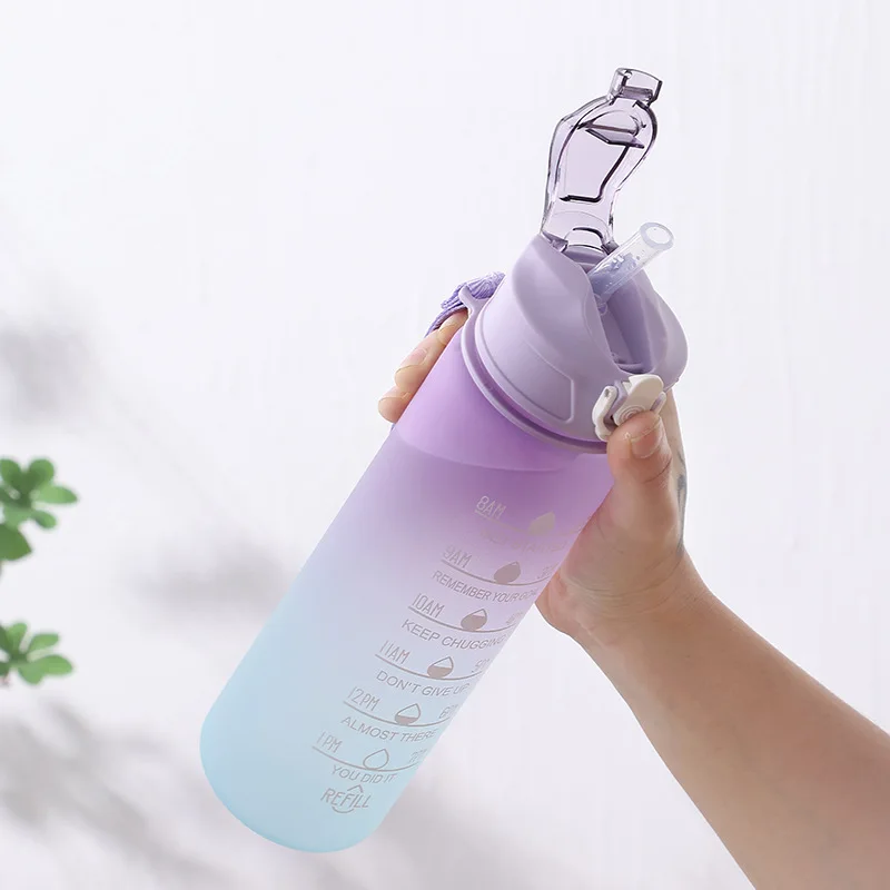 750ml Straw Strainer Filter Gym Fitness Sports BPA Free Tritan Motivational Water Bottle With Time Marker