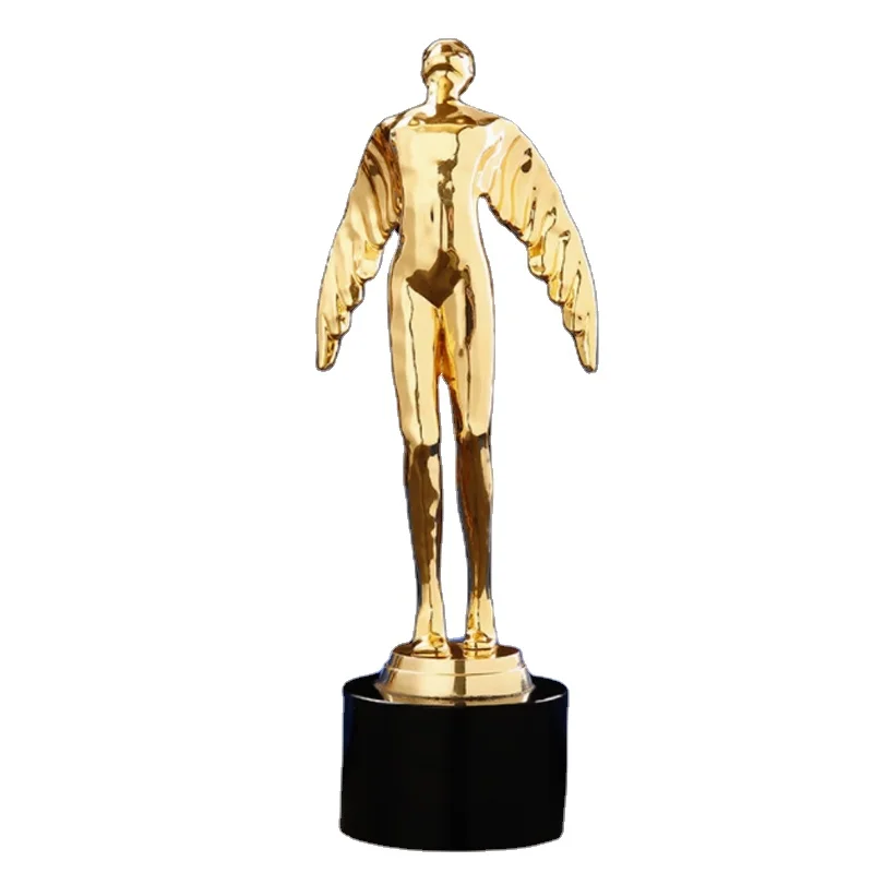 Shining  Gold-plated fly Trophy with black crystal base Romantic metal wing Trophy Crystal glass awards Souvenir Gift