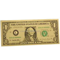 Home Decor Art Crafts 24k Gold Banknote USD 1 Colored Fake Bills Foil American Paper Money