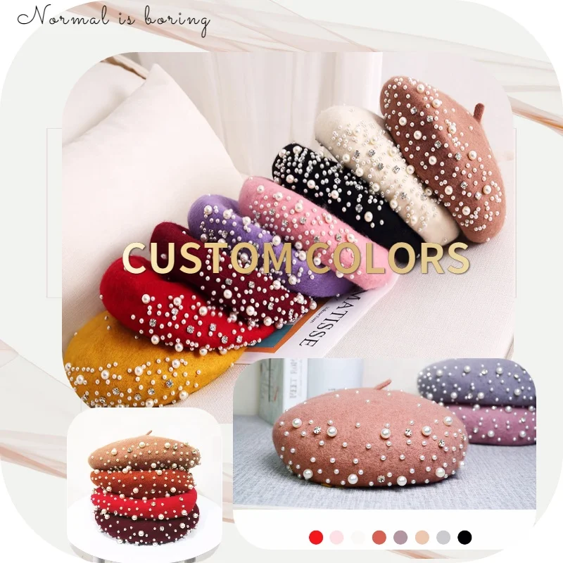 Chinese 100% wool beret femmes designer inspired private label wedding classic australian handmade PEARL wool beret hat for sale