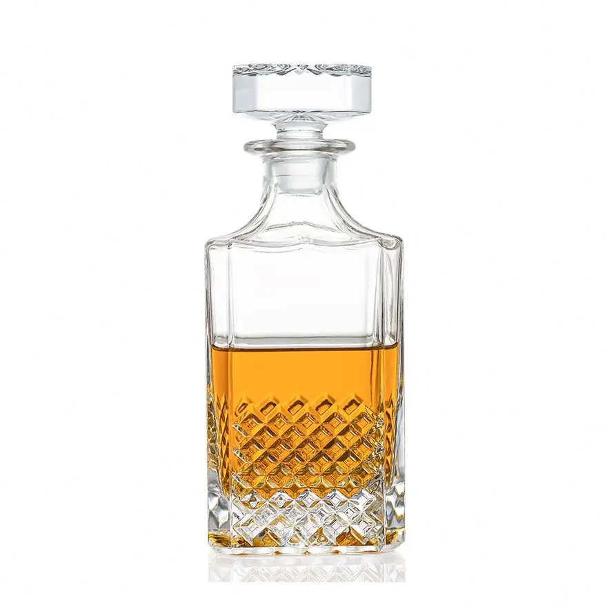 New Wholesale Lead-Free Crystal Glass Engraved 750 ML Diamond Whiskey Decanter with Glass Stopper 2024