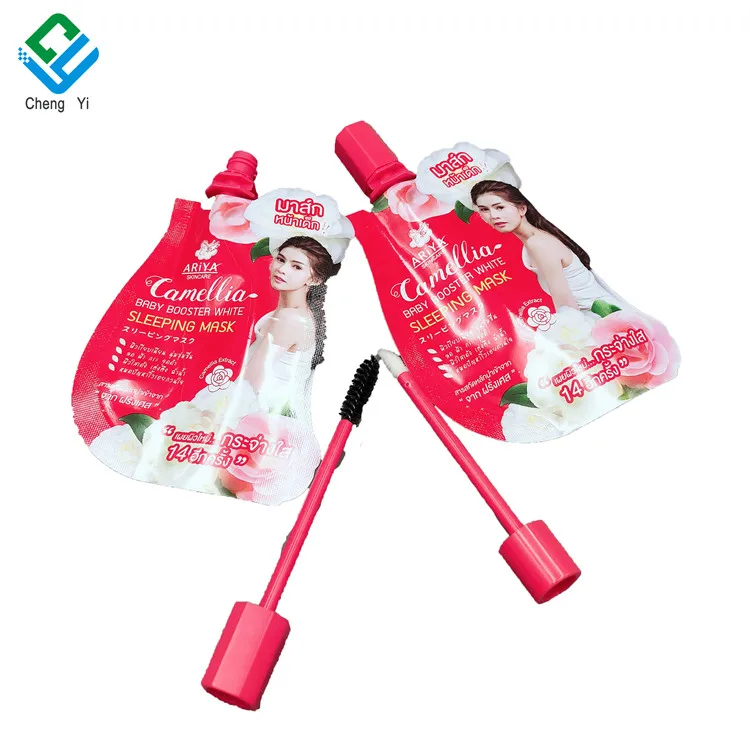 Custom Printed 2ml Lips Gloss Beauty Makeup Cosmetics Packaging Pouch 10g Spout Bag For Mini Trial Lip Tint Brush Mascara Cream
