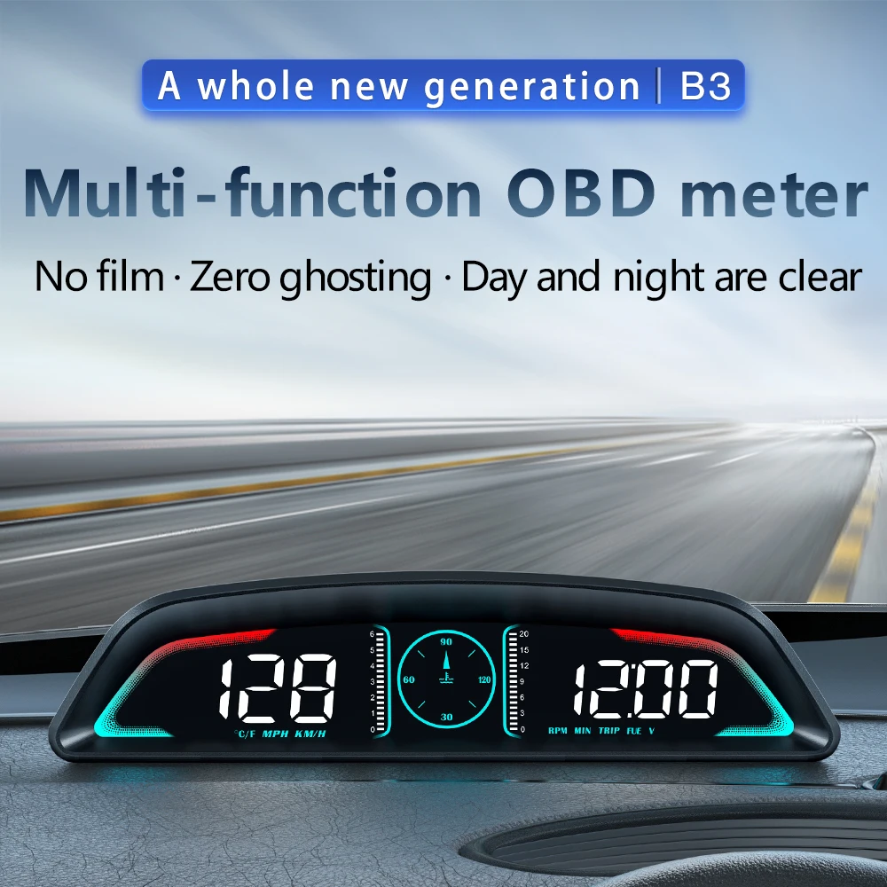 Muti-function Gauge Universal OBD2 Meter Speedometer Head Up Display B3 HUD Water Temp Turbo RPM Car Accessories HUD-B3