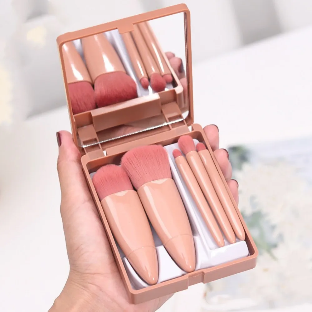 Wholesale Facial Cosmetic Brush 5pcs Professional Soft Synthetic Packing Makeup Brush Set With Mirror