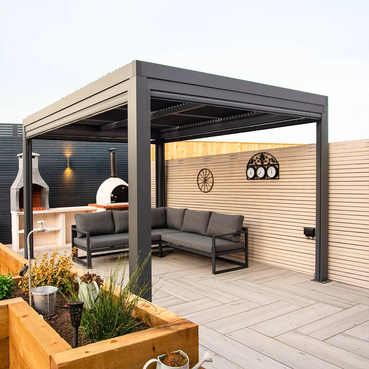 Arches Patio Electric Powder Coated Waterproof Yard Panel Slats Gazebo Bioclimatic Louvered Aluminum Pergola Made In China