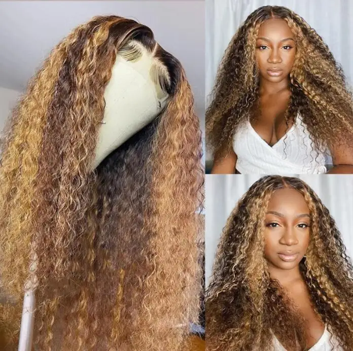
Ombre 27/30 Color Piano Color Human Hair Wigs Brazilian Remy Hair Pre-Plucked Wigs 13*4 Lace Front Wig deep wave 