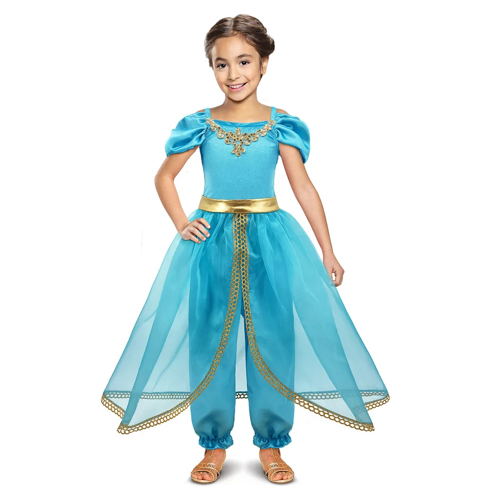 Halloween Costume Children Jasmine Princess Stage Dress Veil Top Pants Belly Dance Bollywood Kids Dress Costume