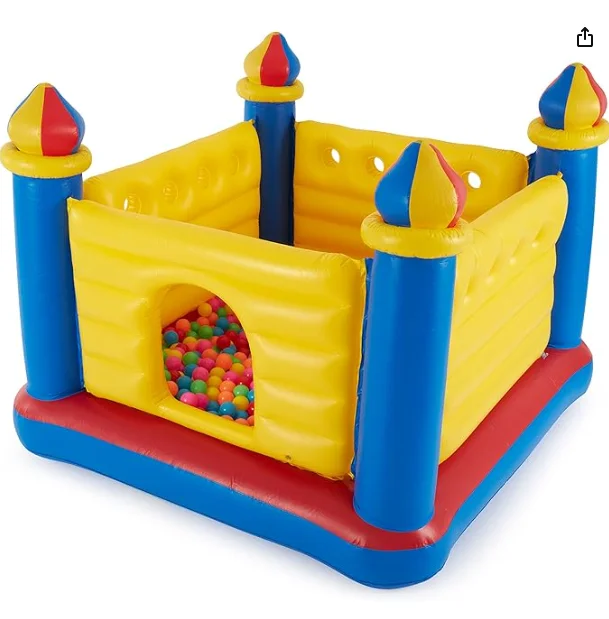 Inflatable  Castle Bounce House, Kids Indoor Outdoor Play Center with Crawl-Thru Door for Ages 3 to 6 Years, Multicolor