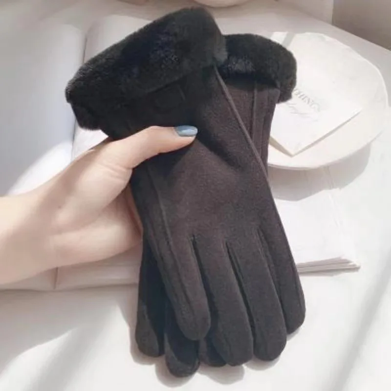 Warm Gloves Female Winter Plus Fleece Thickened Suede Autumn And Winter Cold Touch Screen New Cycling Ski Riding Gloves R2219