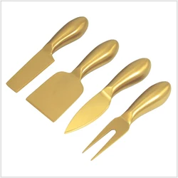 Premium stainless steel Cheese cutter Spreader 4pcs Gold Cheese Knife Set