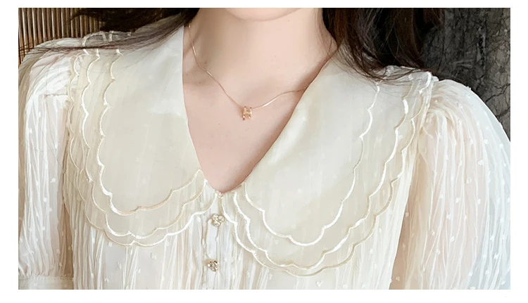 Women Ladies Double Lace Collar Short Sleeve Chiffon Tops and Blouses