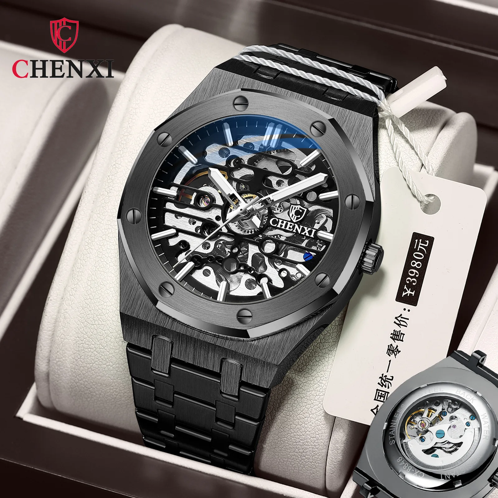 Top Mechanical Tourbillon CHENXI 8848 Mens Automatic Watches Casual Wrist Watch Stainless Steel Waterproof Business Mens Watches