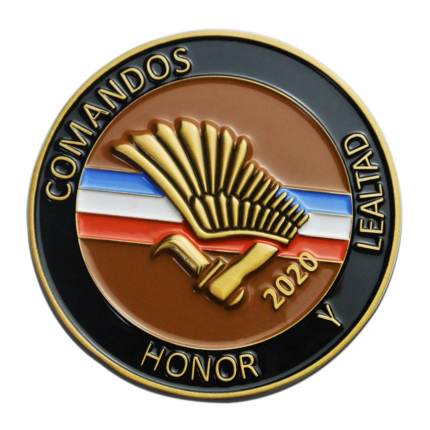 Custom chile cheap double coins metal zinc alloy metal engraved logo gold enamel challenge coin