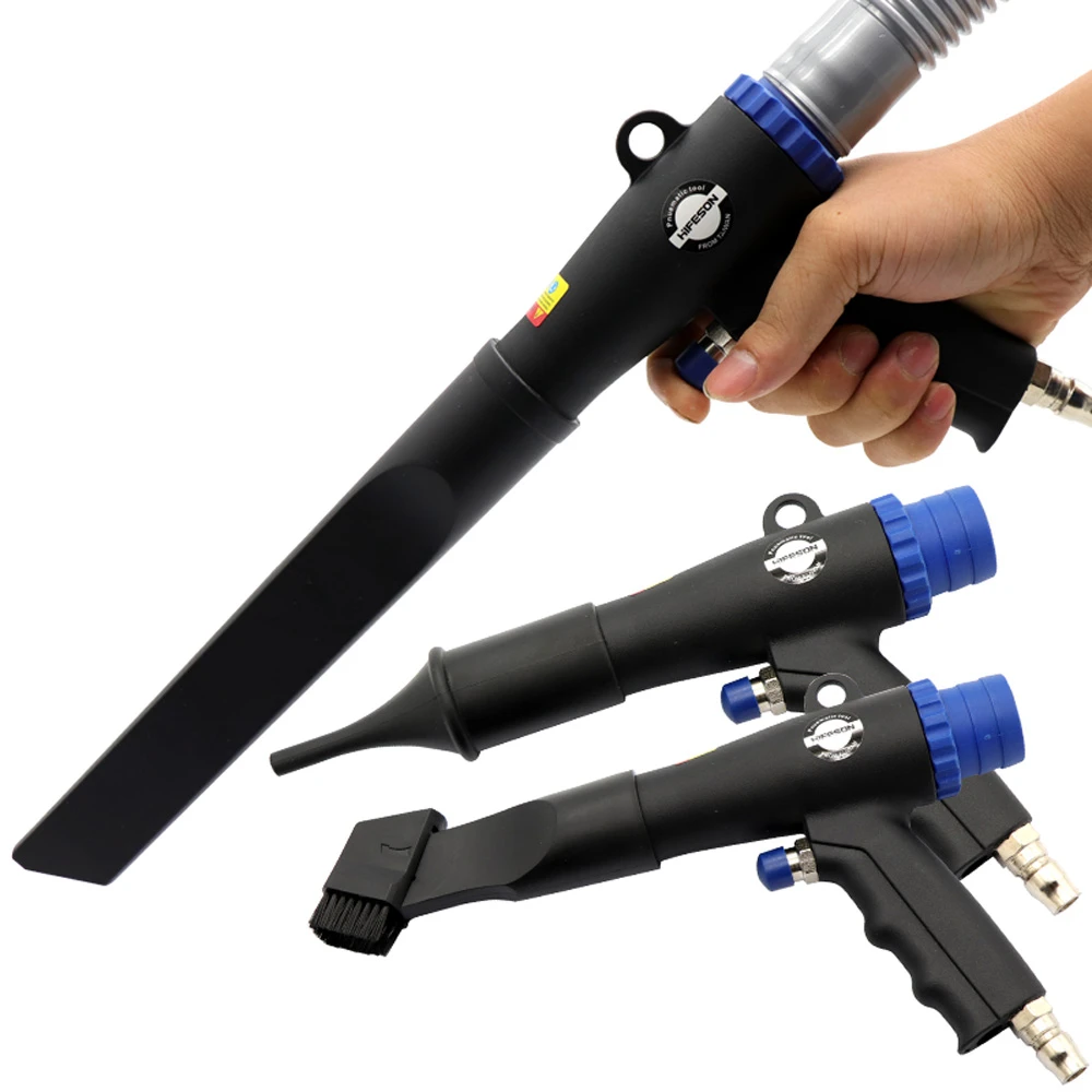 Dual Use Pneumatic Air Blowing Dust Vacuuming Suction Gun with 3pcs Nozzles for Vacuuming and Dust Removal