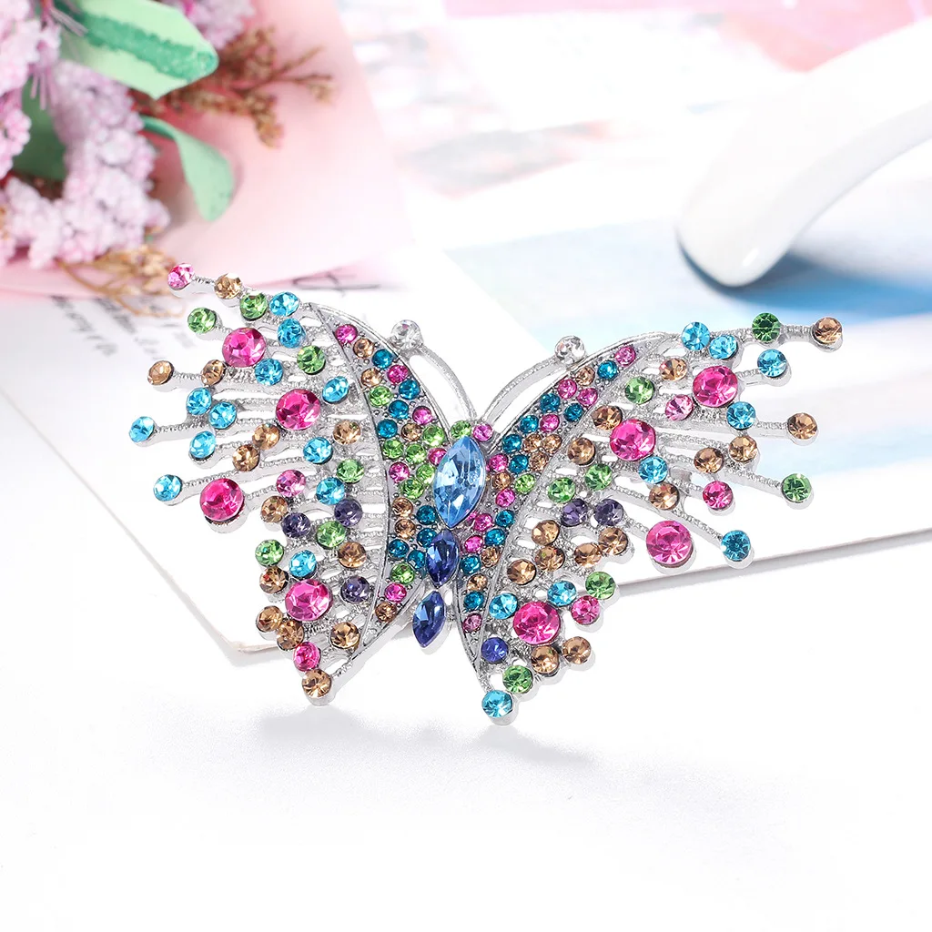French retro color crystal brooch ladies sweater brooch alloy butterfly wings zircon brooch jewelry