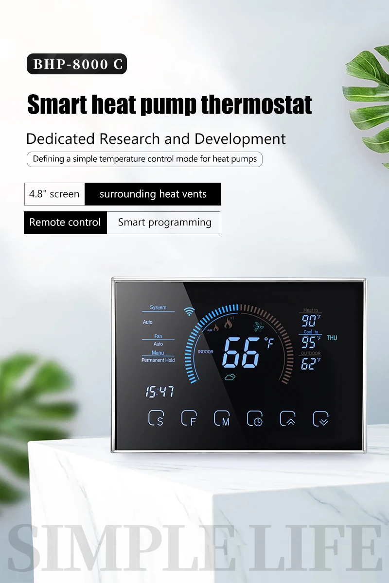 Tuya BHP-8000C управления приложением Wifi сенсорный экран настенный 24 В тепловой насос PTAC термостат