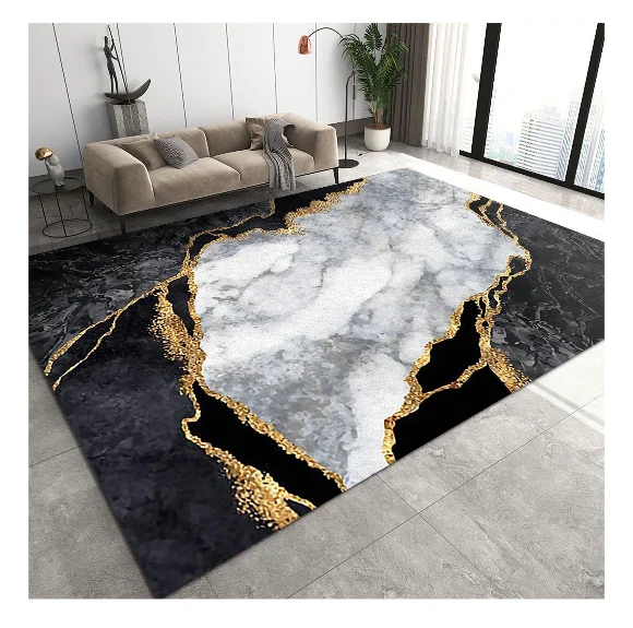 Modern Non-Slip Stone Green Marble Carpet Abstract Pattern Rugs For Living Room