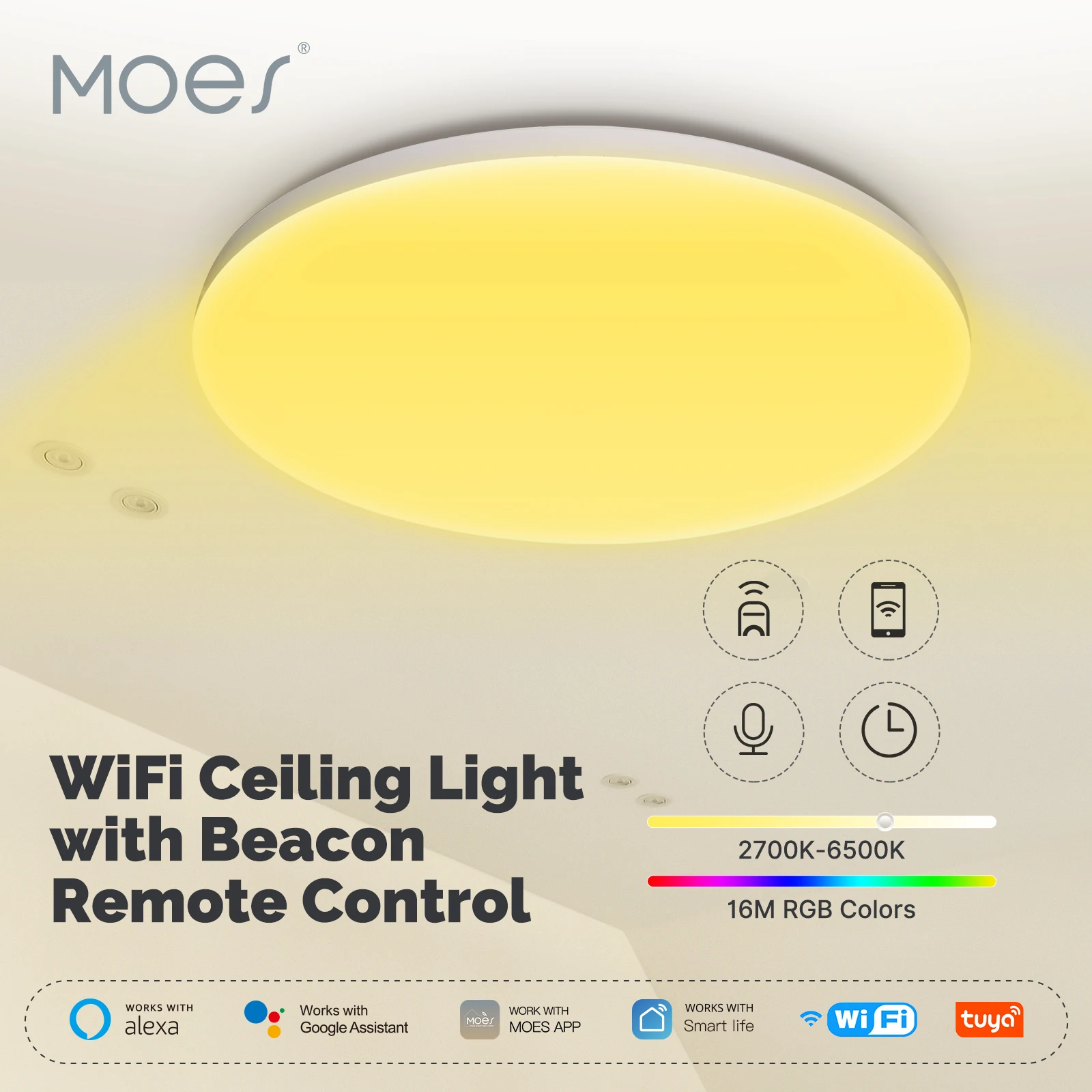 MOES Tuya WiFi Ceiling Light Smart Lamp with Music rhythm With Beacon Remote Control Work With Alexa Google Home