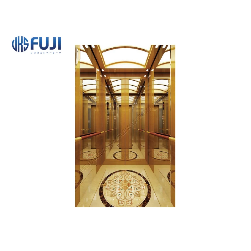 Luxurious Golden Cabin Lifts European Standard And ISO Standard Mirror Etched Passenger Elevator In China