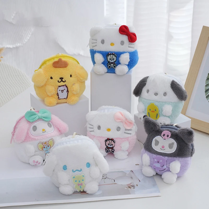 10Cm Kawaii Sanrioed Plush Keychain Bag Keroppi Kuromi Badbadtz-Maru Hellokittys My Melody Pachacco Plush Coin Purse Bag Pendant
