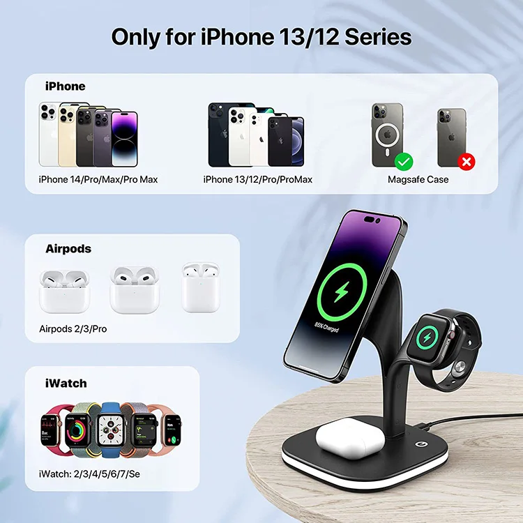 Hot Selling 3 in 1 Multifunction Fast Charging Wireless Charger For Watch Airpods Mobile Phones Wireless Charger