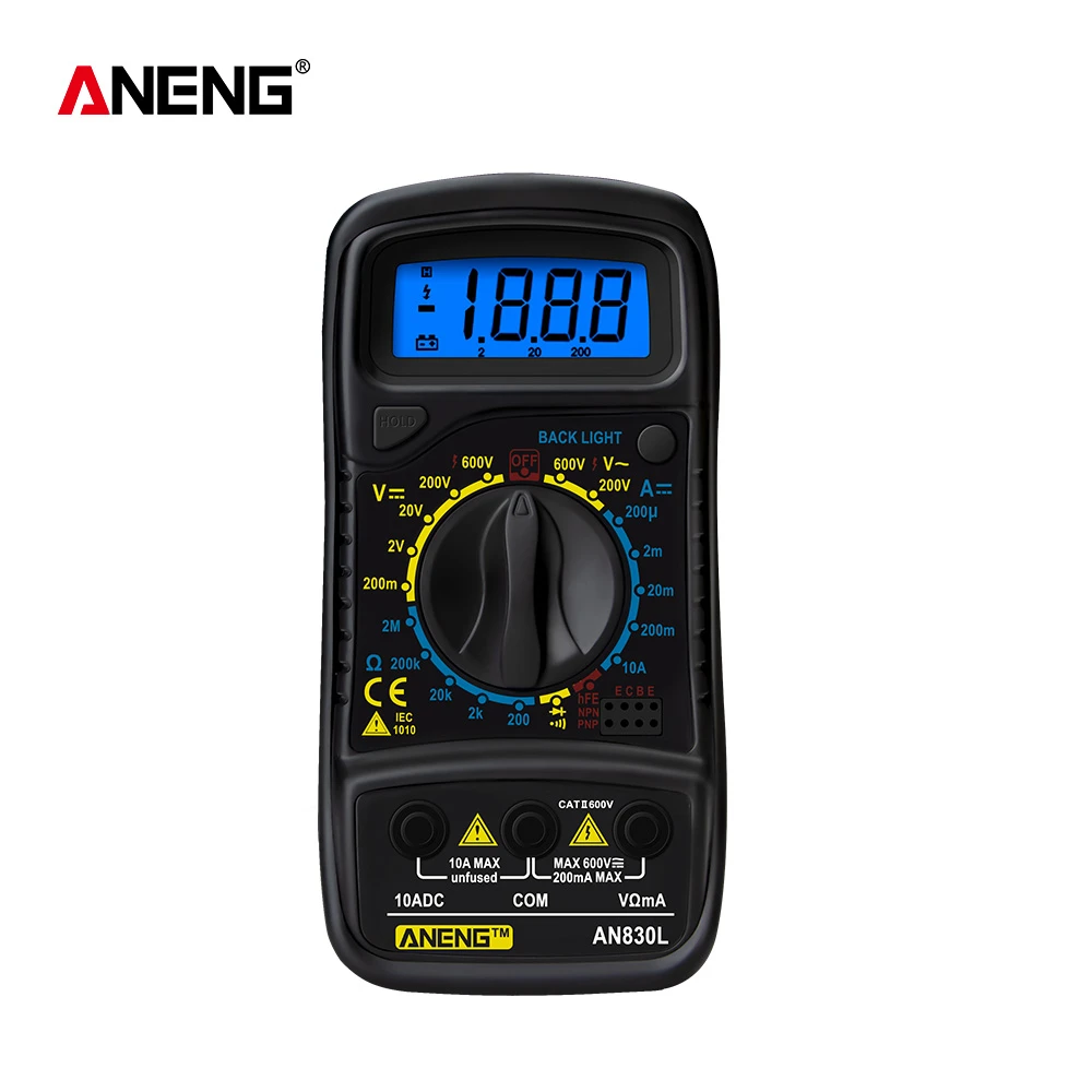 ANENG AN830L портативный цифровой мультиметр ЖК дисплей подсветка портативный переменного тока/постоянного тока Амперметр Вольтметр напряжения метр тестер Multimetro Новый