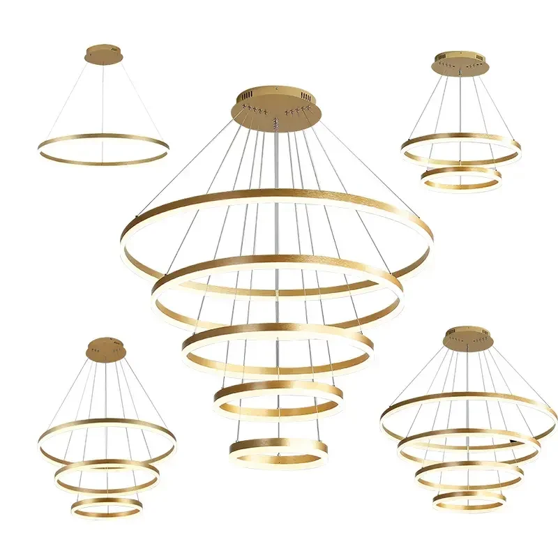 custom ring luxury large hotel living room bedroom ceiling stair K9 crystal lighting black modern nordic led chandelier