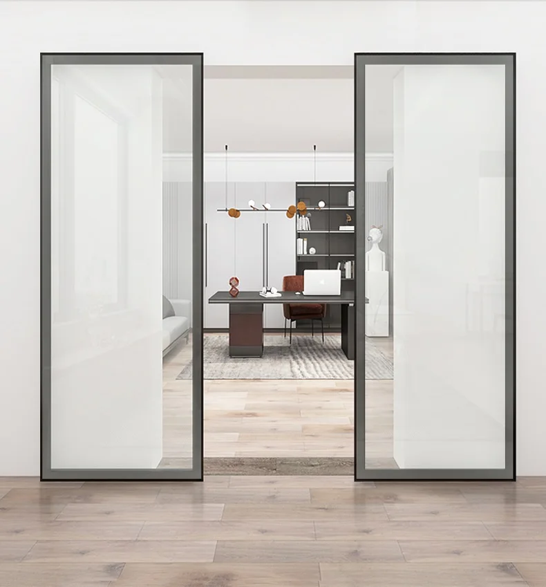 simple design mirror sliding bathroom door Hidden Track System Wall Mount Invisible Sliding Door