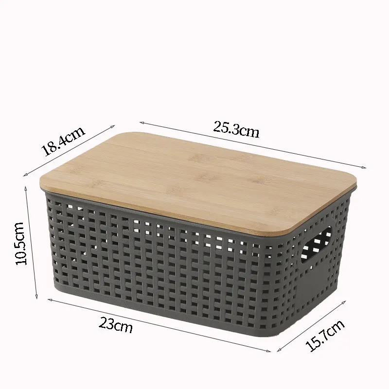 Storage Basket With Bamboo Lid Plastic Storage Containers high quality Stackable Storage Bins Organizer Baskets