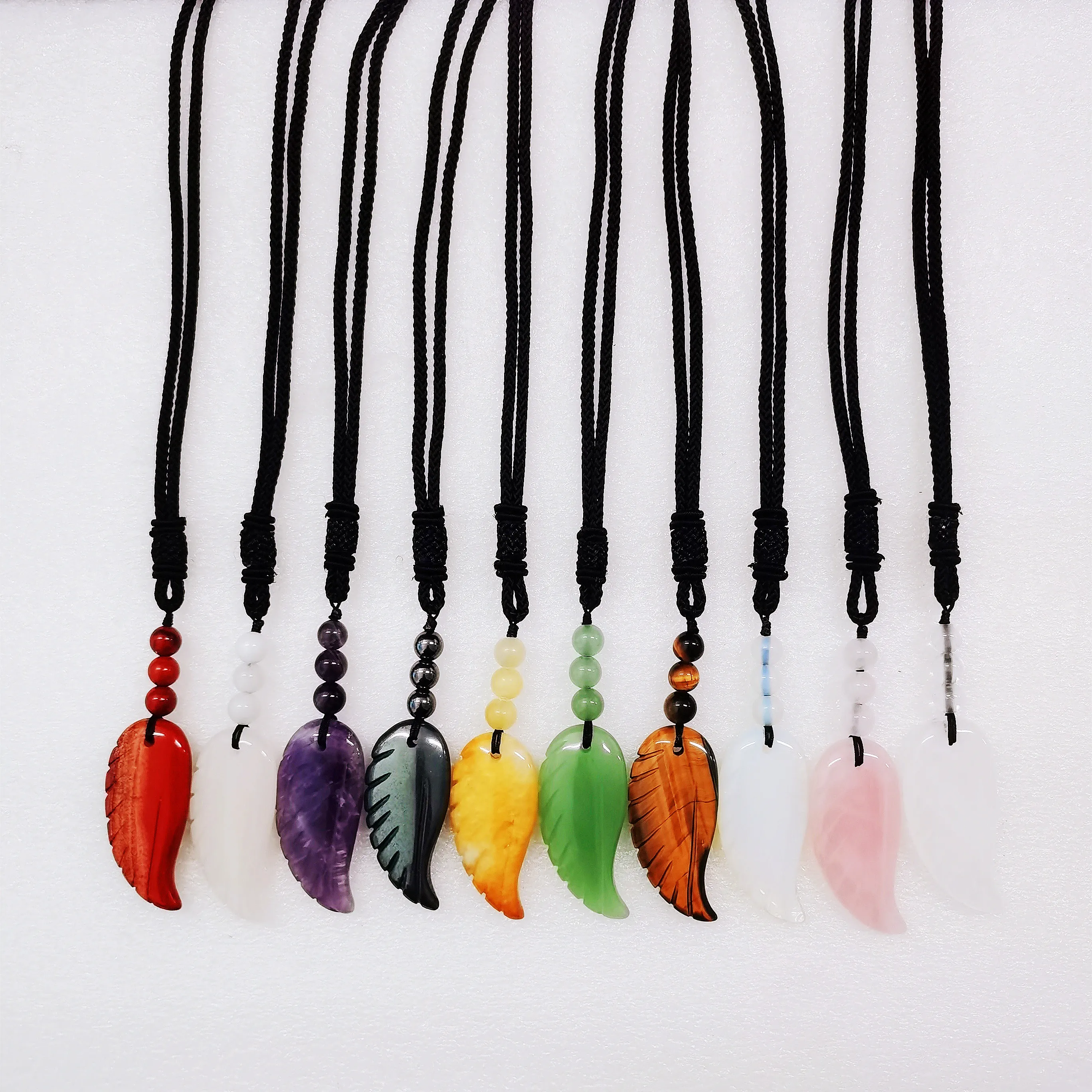 Wholesale natural rose green jade amethyst gemstone crystal carving angel wing pendant for Jewelry Making Crystal