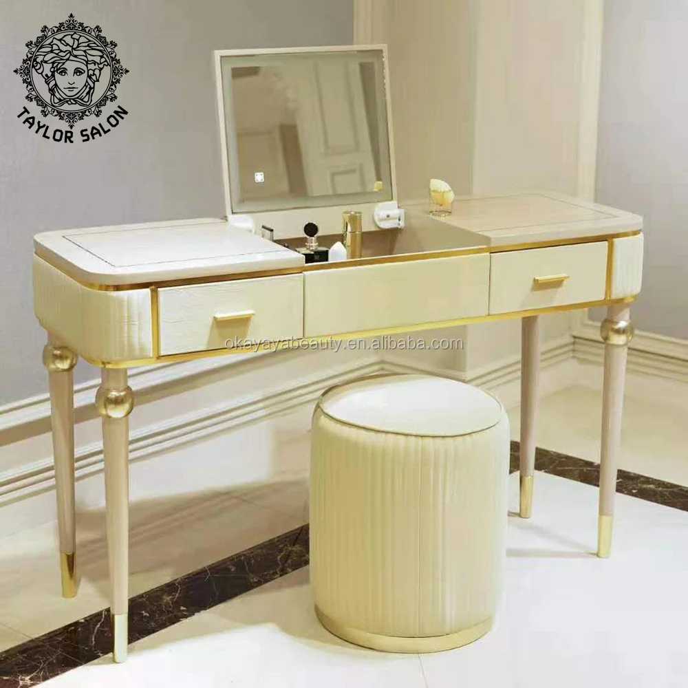 Beauty salon furniture makeup mirror stations vanity table dressing table with mirror and stool