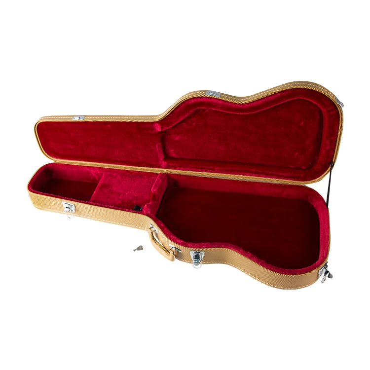 TN-YH/FD-3ST Factory wholesale key lock Music Electrical Guitar Yellow PU Leather Hard Case Electrical Guitar Case