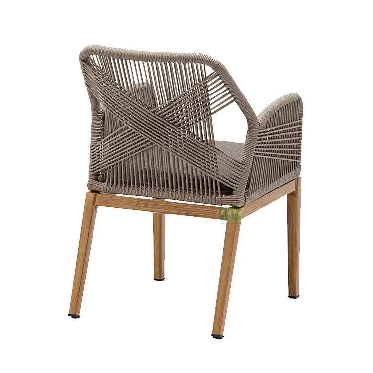 (E1145) Наружная алюминиевая плетеная мебель для внутреннего дворика Штабелируемый веревочный Плетеный комнатный обеденный стул